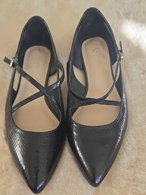 Nine West Black Patent Pointed-Toe Crisscross Flats